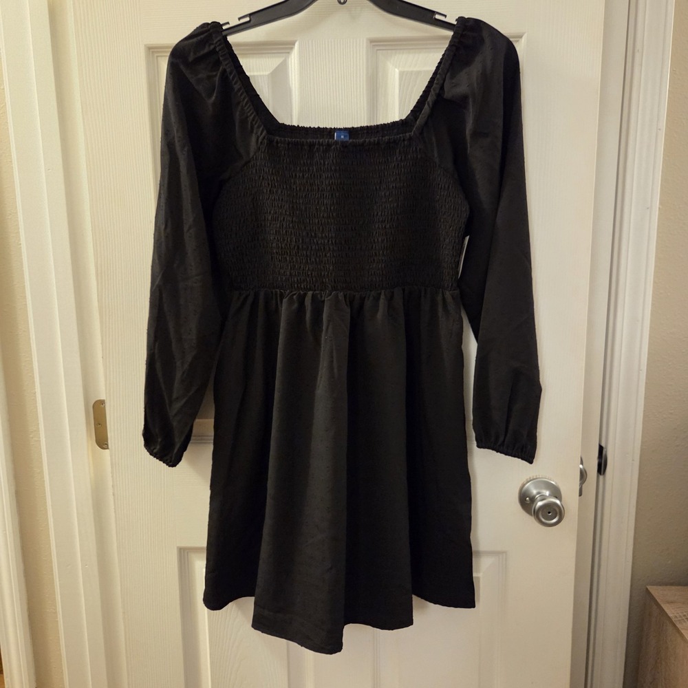 Old Navy sz M smocked milkmaid dress NWT black dot forest fairy whimsigoth vampy